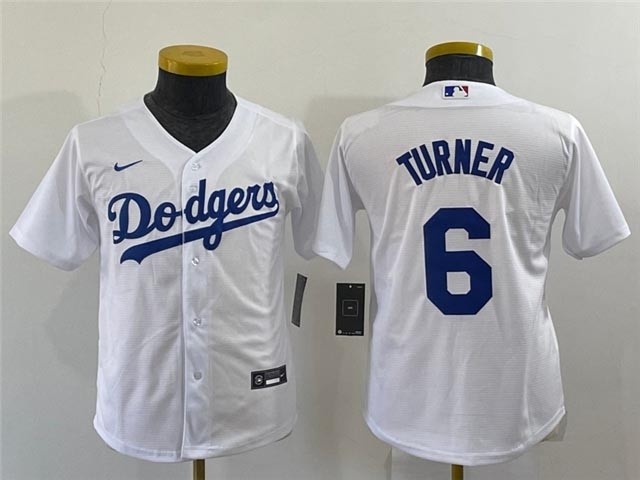 Youth Los Angeles Dodgers #6 Trea Turner White Cool Base Jersey