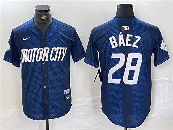 Men's Detroit Tigers #28 Javier Baez Navy 2024 City Connect Limited Jersey