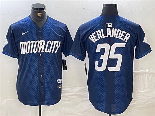 Men's Detroit Tigers #35 Justin Verlander Navy 2024 City Connect Limited Jersey