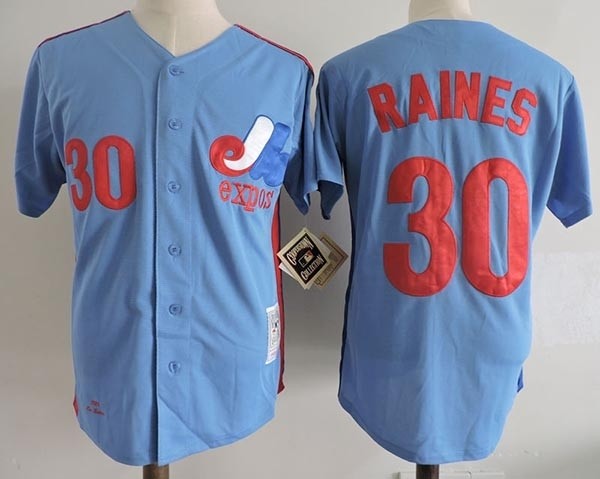 Men's Throwback Montreal Expos #30 Tim Raines Blue Cooperstown Collection MLB Jersey