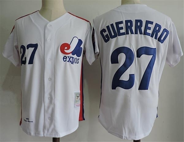 Men's Throwback Montreal Expos #27 Vladimir Guerrero White Cooperstown Collection MLB Jersey