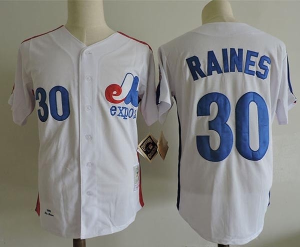 Men's Throwback Montreal Expos #30 Tim Raines White Cooperstown Collection MLB Jersey