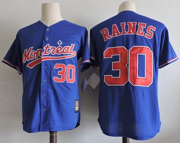 Men's Throwback Montreal Expos #30 Tim Raines Blue Cooperstown Collection Batting Practice Jersey