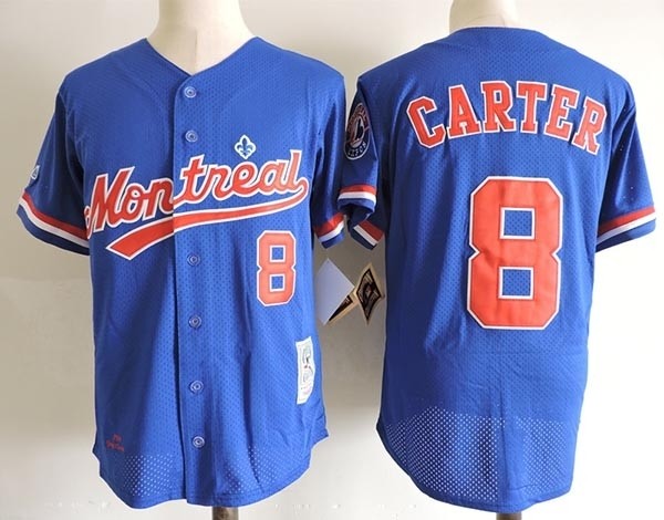 Men's Throwback Montreal Expos #8 Gary Carter Blue Cooperstown Collection Mesh Batting Practice Jersey