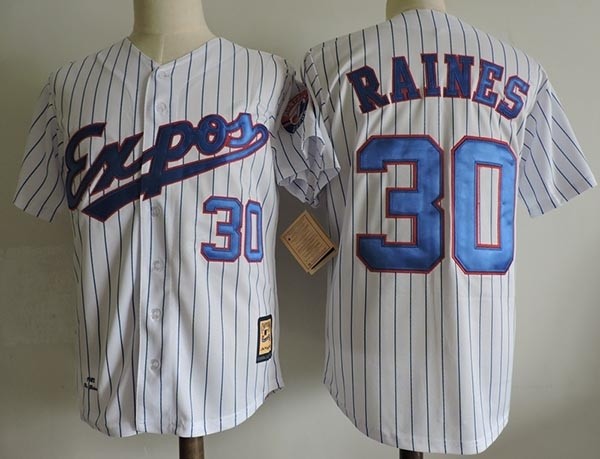 Men's Throwback Montreal Expos #30 Tim Raines White Pinstripe Jersey