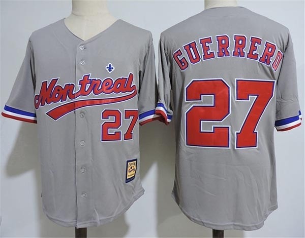 Men's Throwback Montreal Expos #27 Vladimir Guerrero Grey Jersey