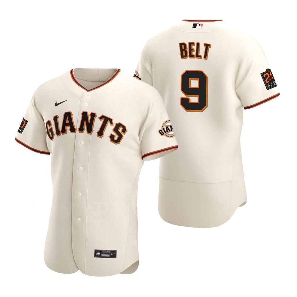 Men's San Francisco Giants #9 Brandon Belt Nike Cream Home 2020 Authentic Player MLB Jersey