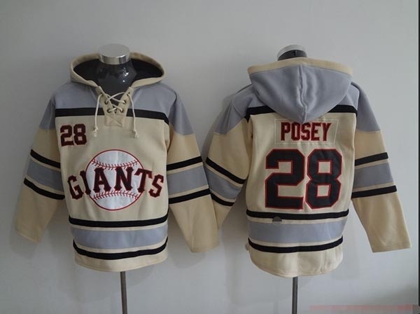 MLB San Francisco Giants #28 Buster Posey Cream All Stitched Hooded Sweatshirt