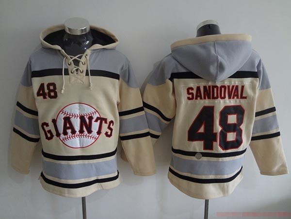 MLB San Francisco Giants #48 Pablo Sandoval Cream All Stitched Hooded Sweatshirt