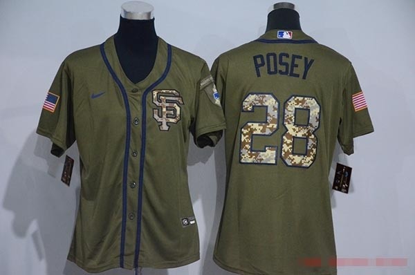 Women San Francisco Giants #28 Buster Posey Olive 2020 Nike Cool Base Jersey