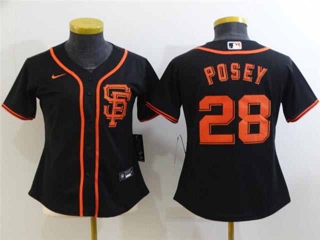 Women's San Francisco Giants #28 Buster Posey Black Cool Base Jersey