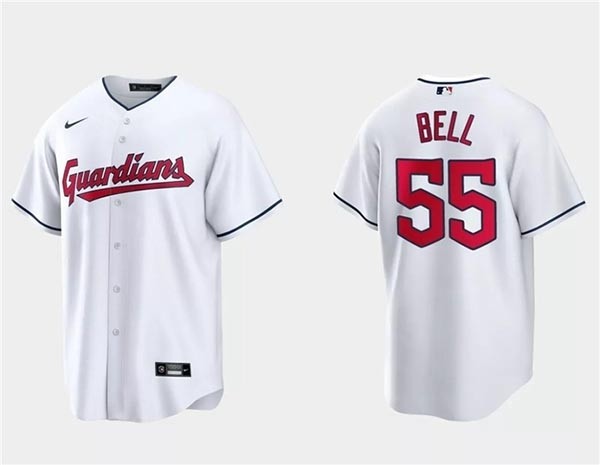 Men's Cleveland Guardians #55 Josh Bell White Cool Base Stitched Jersey