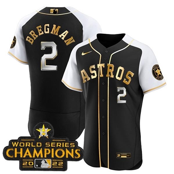 Men's Houston Astros #2 Alex Bregman 2022 Black Gold Alternate Flex Base Stitched Baseball Jersey