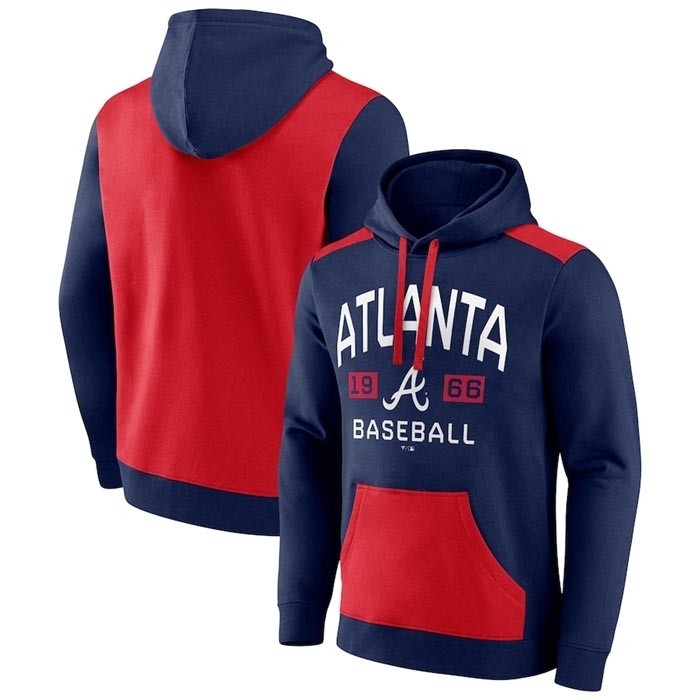 Men's Atlanta Braves Navy Red Chip In Pullover Hoodie