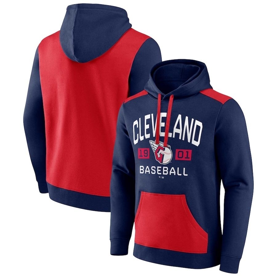 Men's Cleveland Guardians Navy Red Chip In Pullover Hoodie