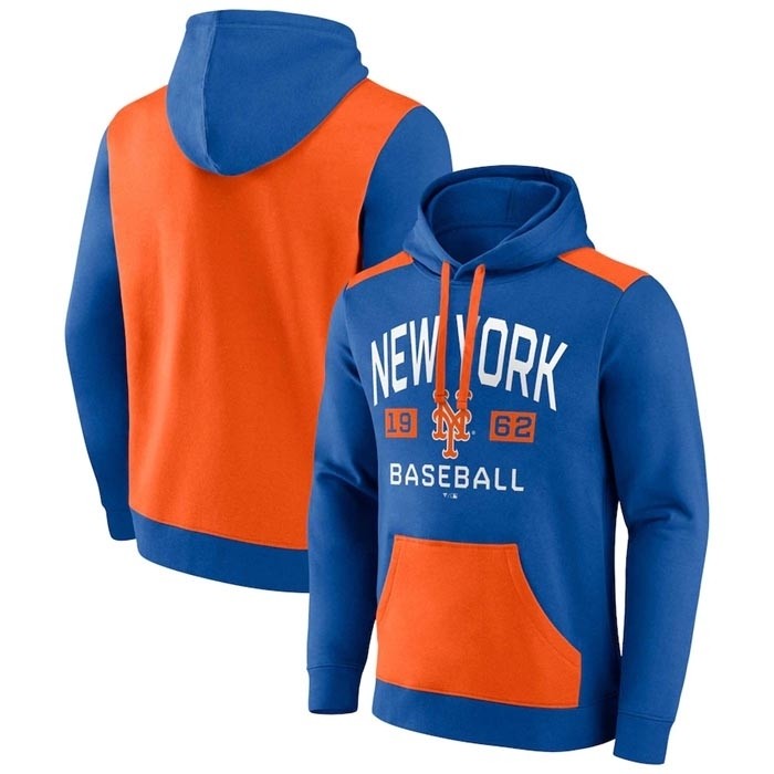 Men's New York Mets Royal Orange Chip In Pullover Hoodie