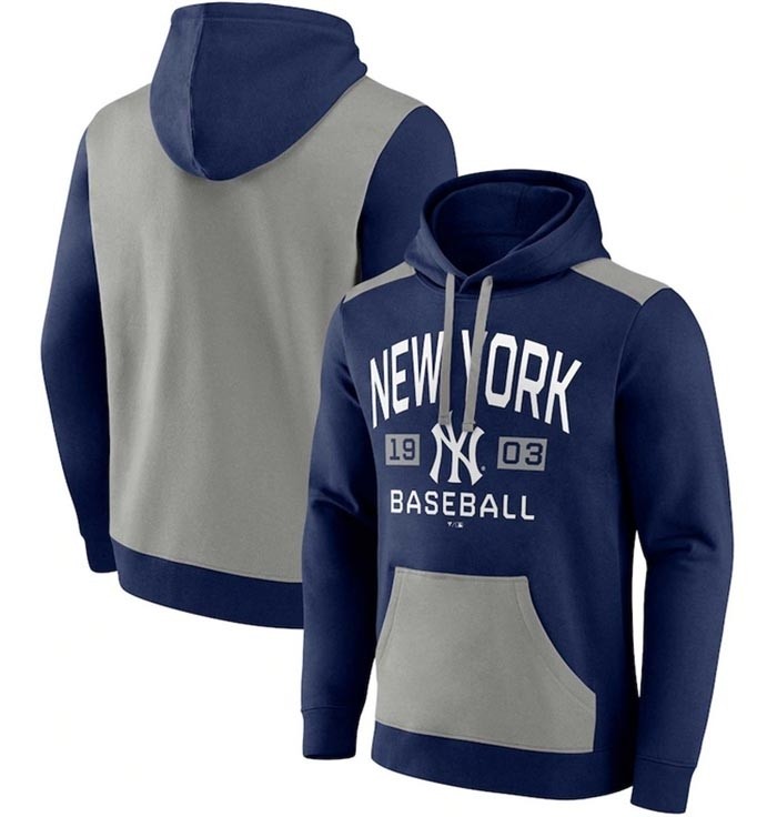 Men's New York Yankees Navy Grey Chip In Pullover Hoodie