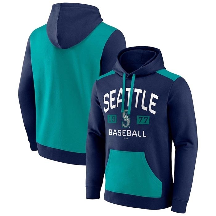 Men's Seattle Mariners Navy Aqua Chip In Pullover Hoodie