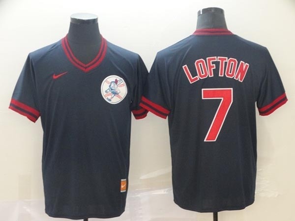 MLB Cleveland Indians #7 Kenny Lofton Navy Nike Throwback Jersey