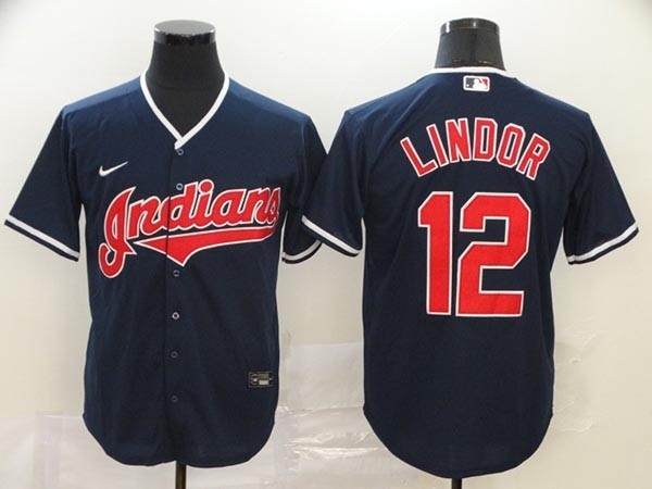 MLB Cleveland Indians #12 Francisco Lindor Navy 2020 Nike Cool Base Jersey