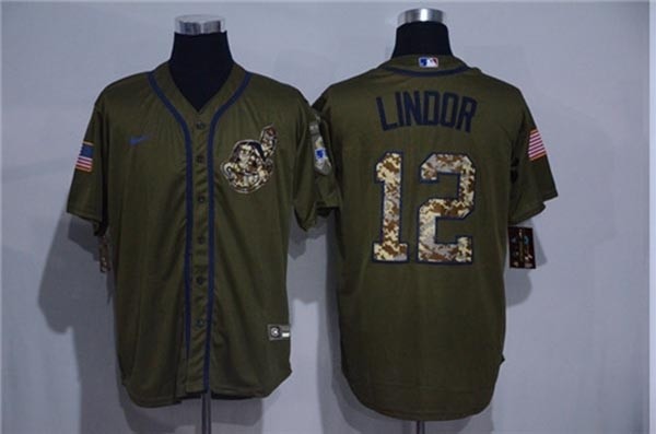 MLB Cleveland Indians #12 Francisco Lindor Olive 2020 Nike Cool Base Jersey