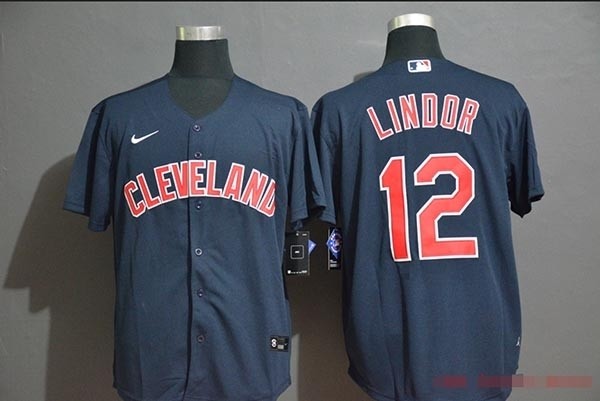 MLB Cleveland Indians #12 Francisco Lindor Navy blue Nike Cool Base Jersey