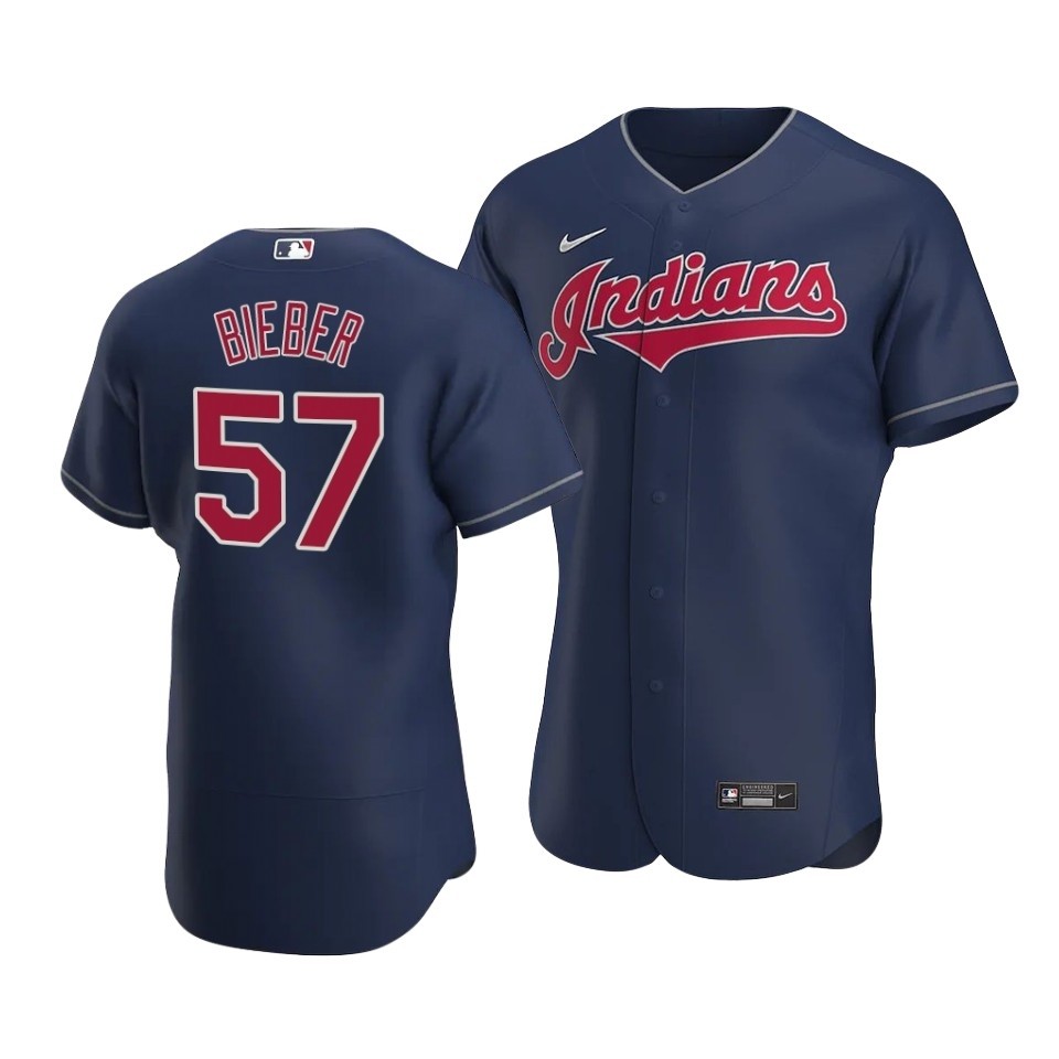 Men's Cleveland Indians #57 Shane Bieber Nike Navy Alternate 2020 Authentic Player MLB Jersey