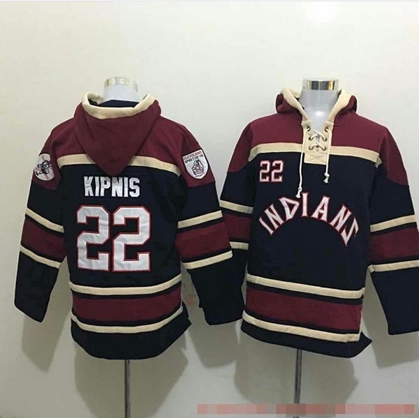 MLB Cleveland Indians #22 Jason Kipnis Navy All Stitched Hooded Sweatshirt