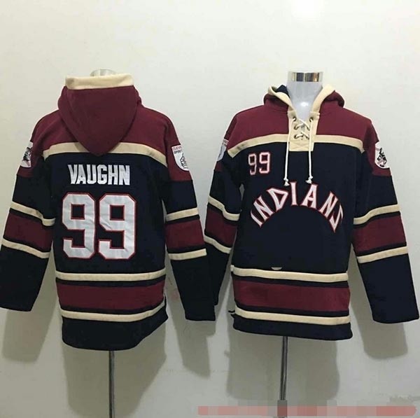 MLB Cleveland Indians #99 Ricky Vaughn Navy All Stitched Hooded Sweatshirt