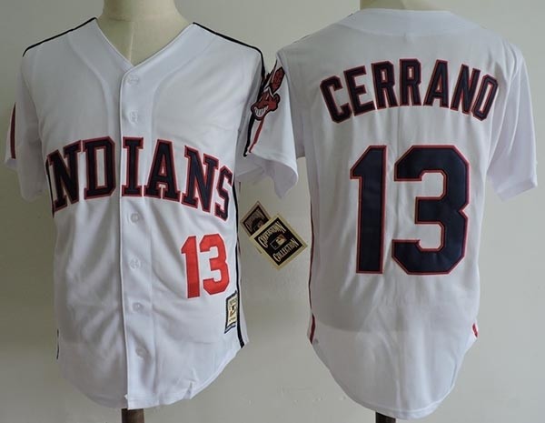 Men's Throwback Cleveland Indians #13 Pedro Cerrano White Movie Baseball Jersey