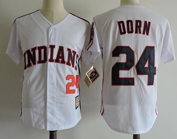 Men's Throwback Cleveland Indians #24 ROGER DORN White Movie Baseball Jersey