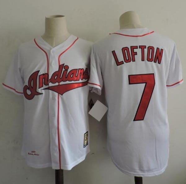 Men's Throwback Cleveland Indians #7 Kenny Lofton White 1995 Mitchell & Ness Jersey