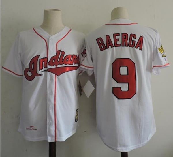 Men's Throwback Cleveland Indians #9 Carlos Baerga White 1995 Mitchell & Ness Jersey