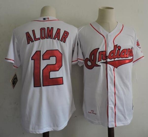 Men's Throwback Cleveland Indians #12 Roberto Alomar White 2000 Mitchell & Ness Jersey