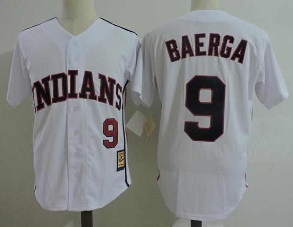 Men's Throwback Cleveland Indians #9 Carlos Baerga White Cooperstown Collection MLB Jersey