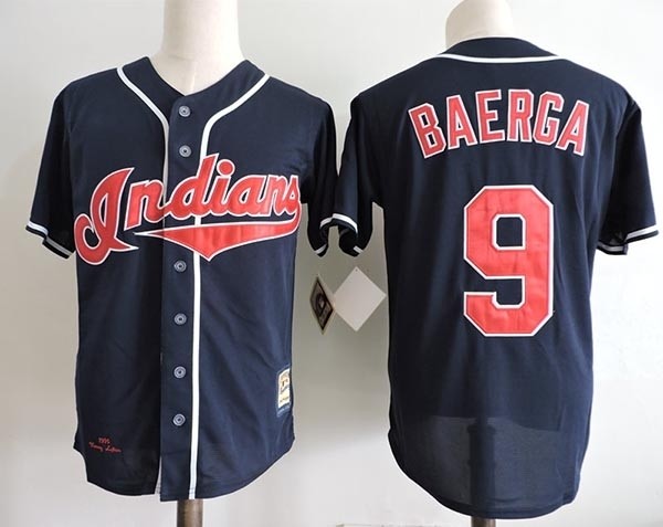 Men's Throwback Cleveland Indians #9 Carlos Baerga Navy Cooperstown Collection MLB Jersey