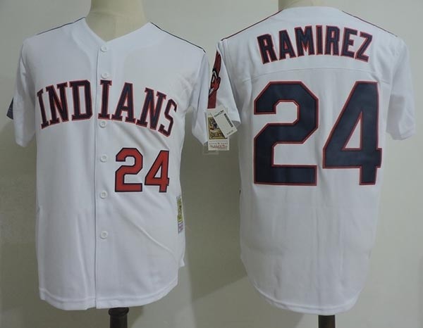 Men's Throwback Cleveland Indians #24 Manny Ramirez White Cooperstown Collection MLB Jersey