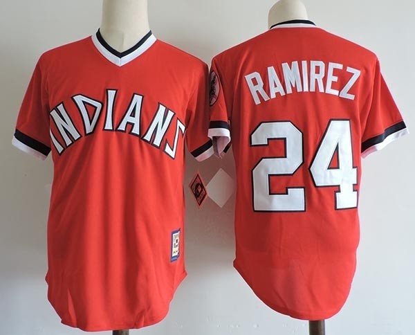 Men's Throwback Cleveland Indians #24 Manny Ramirez Red Cooperstown Collection MLB Jersey