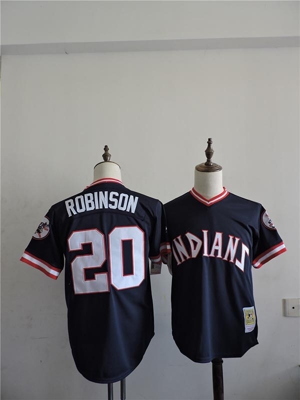 Men's Throwback Cleveland Indians #20 Frank Robinson Navy Cooperstown Collection MLB Jersey