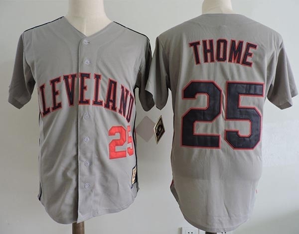 Men's Throwback Cleveland Indians #25 Jim Thome Grey Cooperstown Collection MLB Jersey