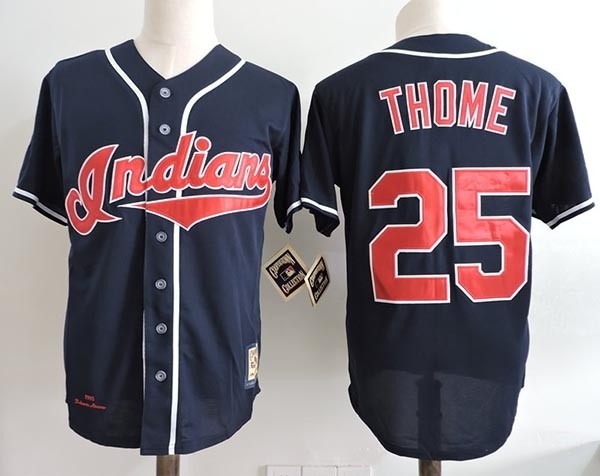 Men's Throwback Cleveland Indians #25 Jim Thome Navy Cooperstown Collection MLB Jersey