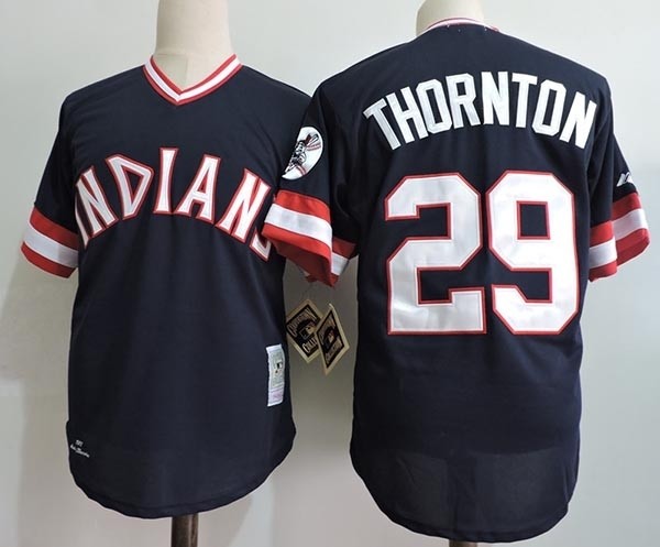 Men's Throwback Cleveland Indians #29 Andre Thornton Navy Cooperstown Collection MLB Jersey