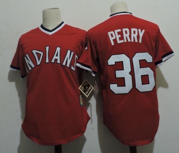 Men's Throwback Cleveland Indians #36 Gaylord Perry Red Cooperstown Collection MLB Jersey