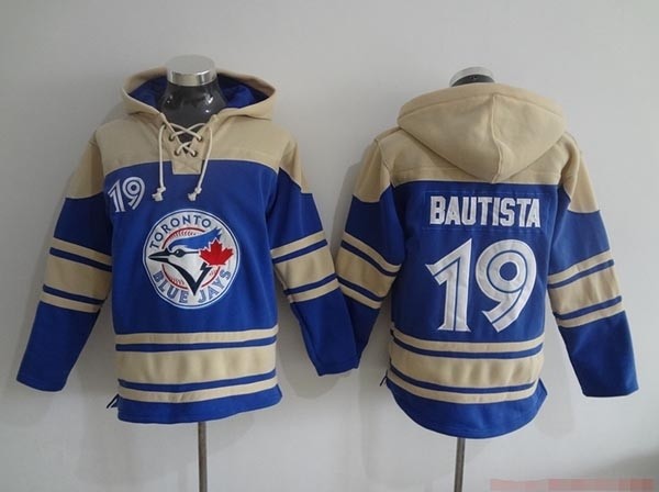 MLB Toronto Blue Jays #19 Jose Bautista Blue All Stitched Hooded Sweatshirt