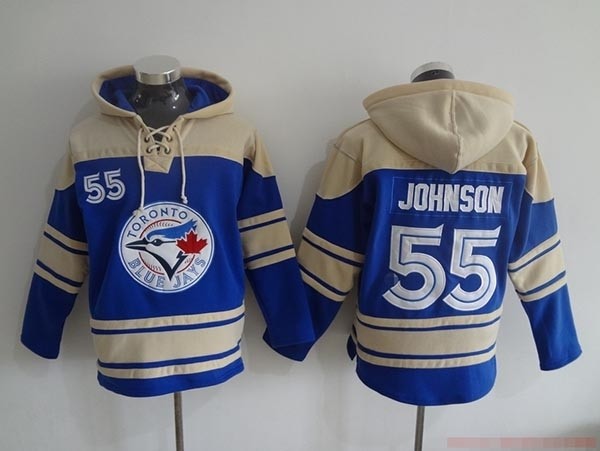 MLB Toronto Blue Jays #55 Tim Johnson Blue All Stitched Hooded Sweatshirt