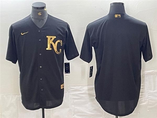 Men's Kansas City Royals Blank Black Gold Team Jersey