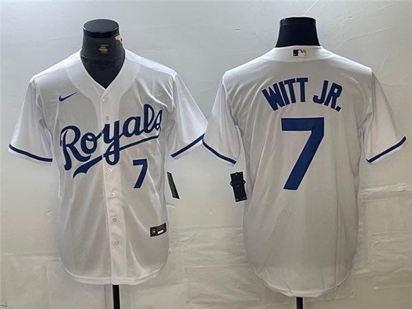 Men's Kansas City Royals #7 Bobby Witt Jr. White with front Number Limited Jersey