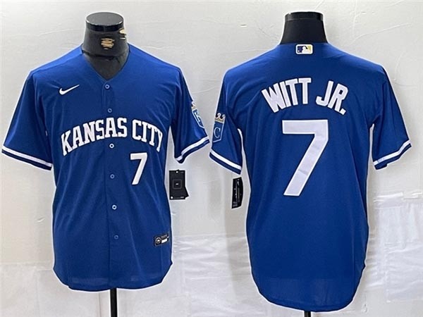 Men's Kansas City Royals #7 Bobby Witt Jr. Royal Blue with front Number Limited Jersey