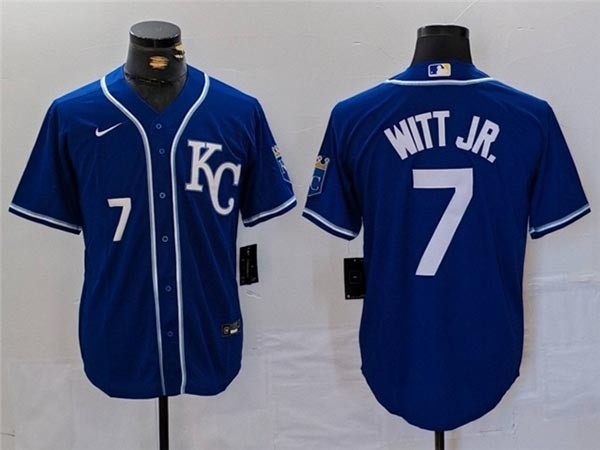 Men's Kansas City Royals #7 Bobby Witt Jr. Blue with front number Limited Jersey