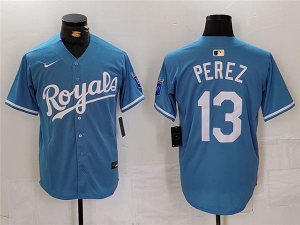 Men's Kansas City Royals #13 Salvador Perez Light Blue Limited Jersey